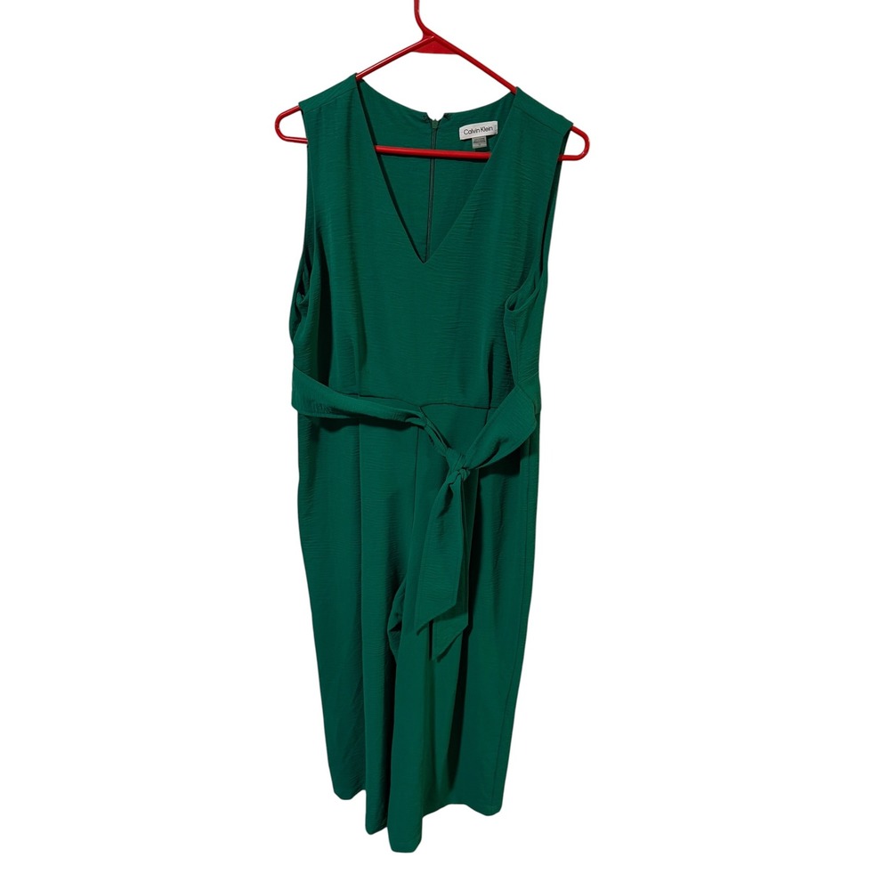 Calvin Klein Size 12 Emerald Green Sleeveless Wide Leg Belted Jumpsuit